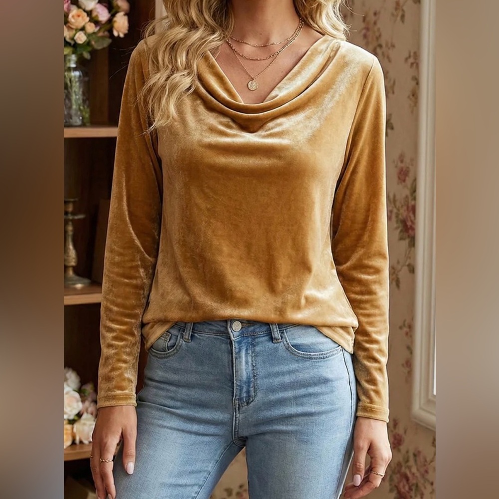 Velvet Cowl Neck Long Sleeve Top